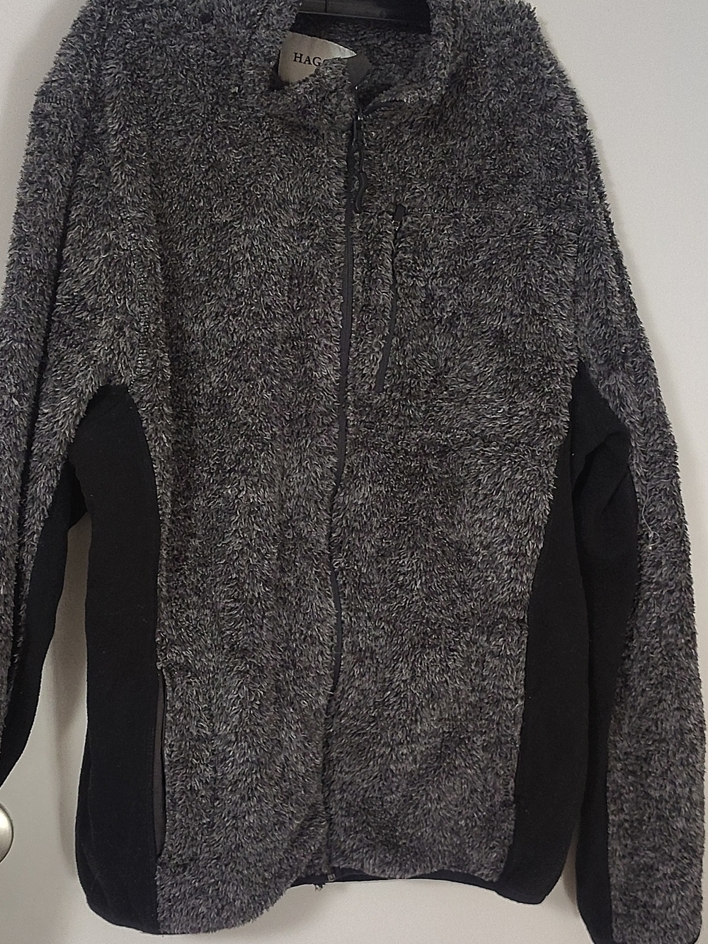 Haggar Gray and Black Fuzzy Full-Zip Sweater